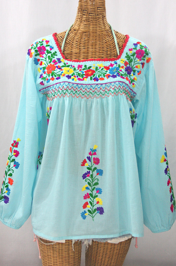 "La Marina Larga" Smocked Long Sleeve Embroidered Blouse