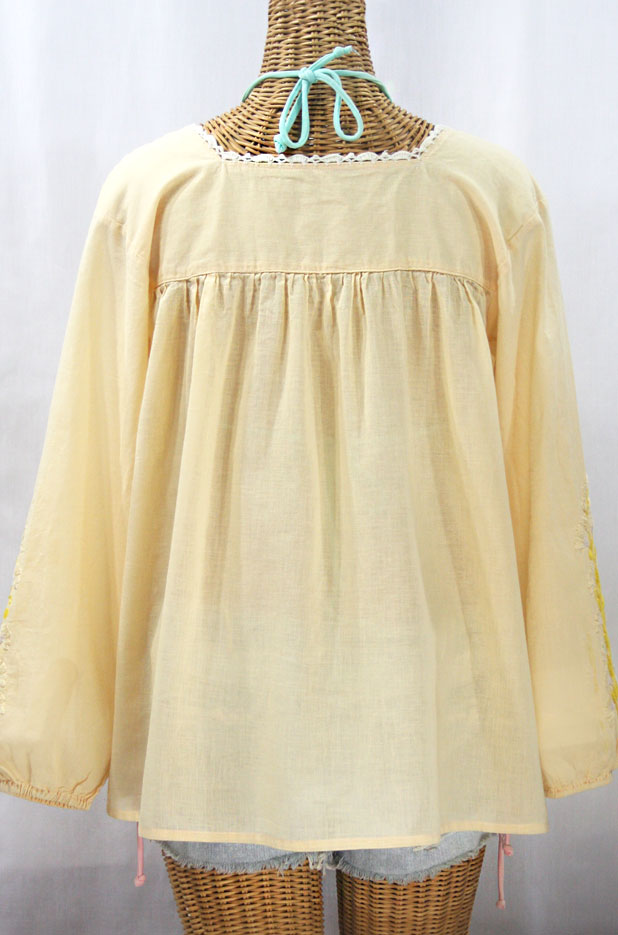 "La Marina Larga" Embroidered Long Sleeve Peasant Blouse - Pale Yellow + Yellow Mix