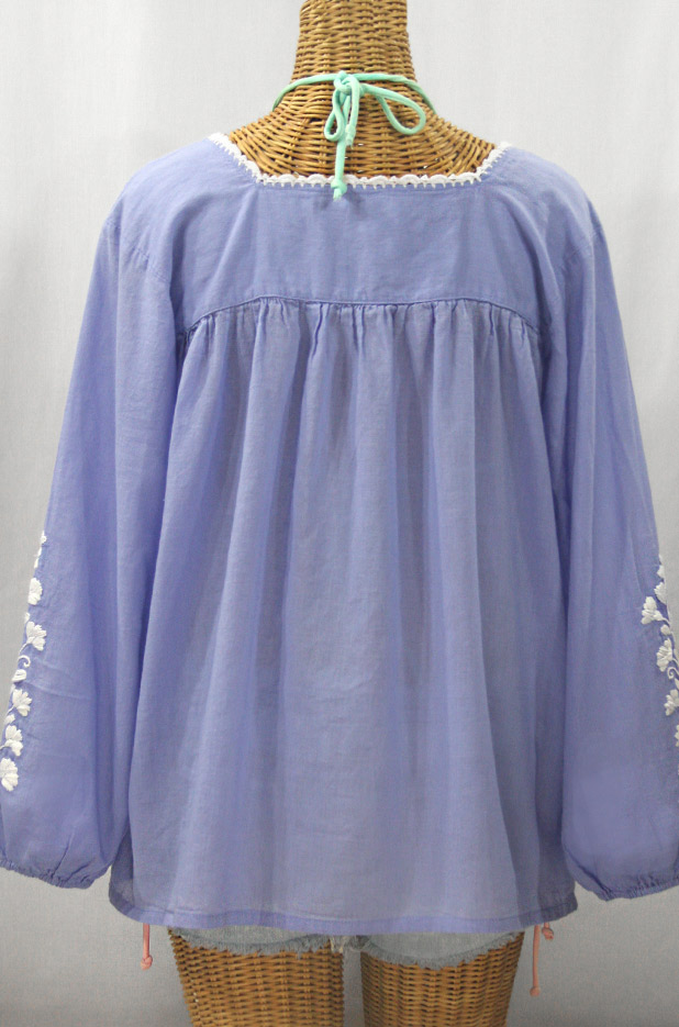 "La Marina Larga" Embroidered Long Sleeve Peasant Blouse - Periwinkle + White