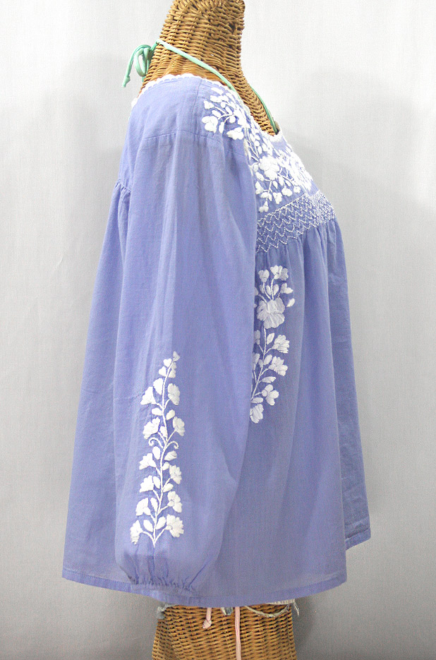 "La Marina Larga" Embroidered Long Sleeve Peasant Blouse - Periwinkle + White