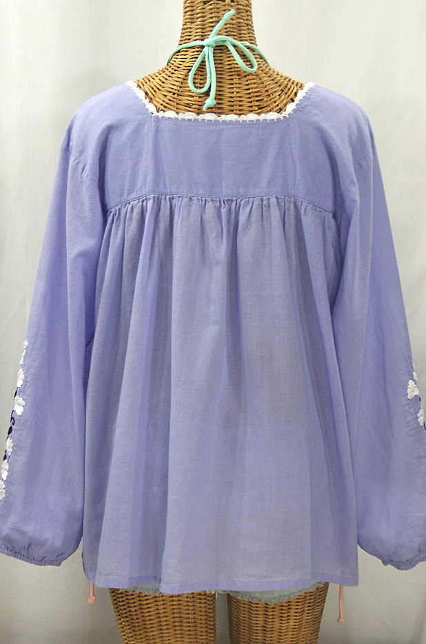 "La Marina Larga" Embroidered Long Sleeve Peasant Blouse - Periwinkle + White and Navy