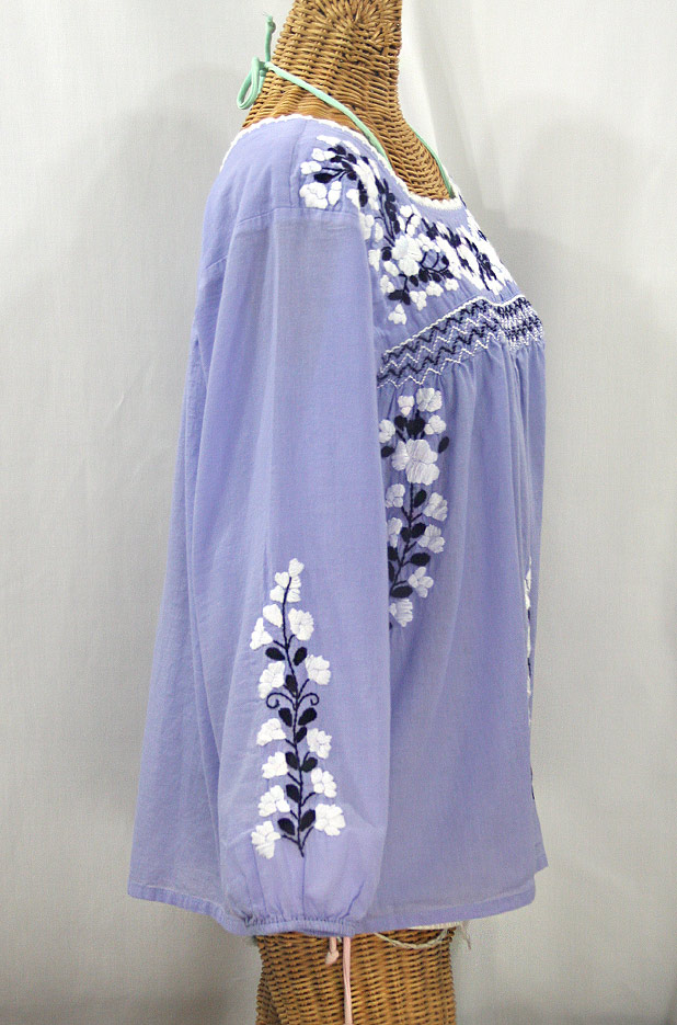 "La Marina Larga" Embroidered Long Sleeve Peasant Blouse - Periwinkle + White and Navy