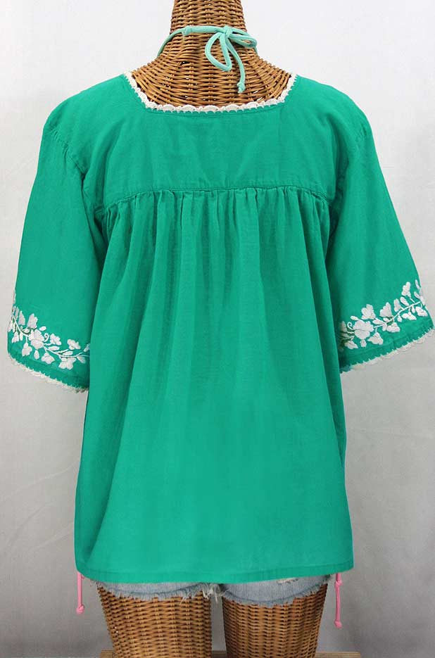 "La Marina" Embroidered Mexican Blouse - Mint Green + White Embroidery