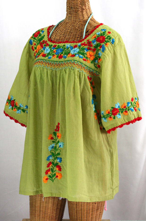 "La Marina" Embroidered Mexican Peasant Blouse -Moss Green + Fiesta