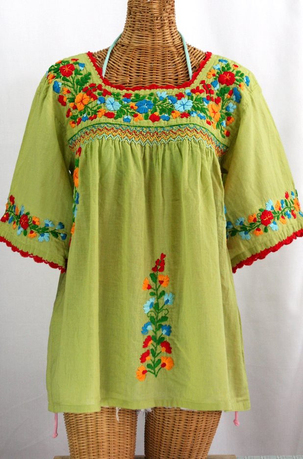 "La Marina" Embroidered Mexican Peasant Blouse -Moss Green + Fiesta