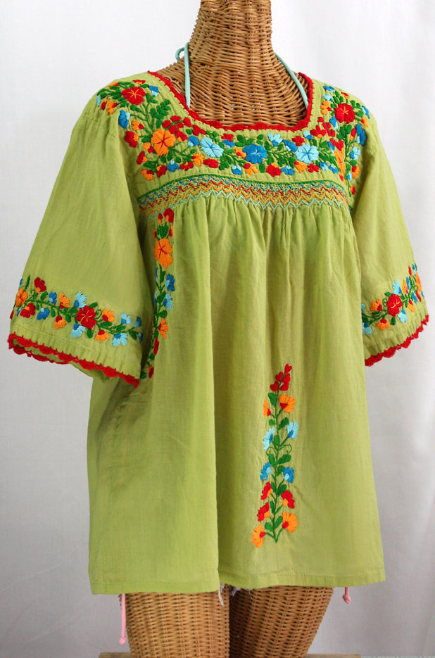 "La Marina" Embroidered Mexican Peasant Blouse -Moss Green + Fiesta