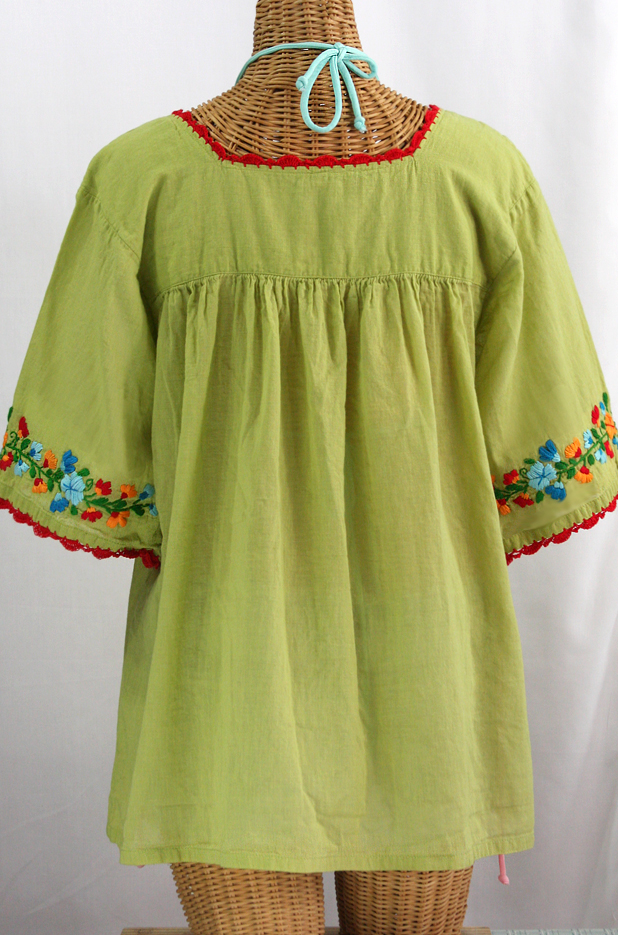 "La Marina" Embroidered Mexican Peasant Blouse -Moss Green + Fiesta