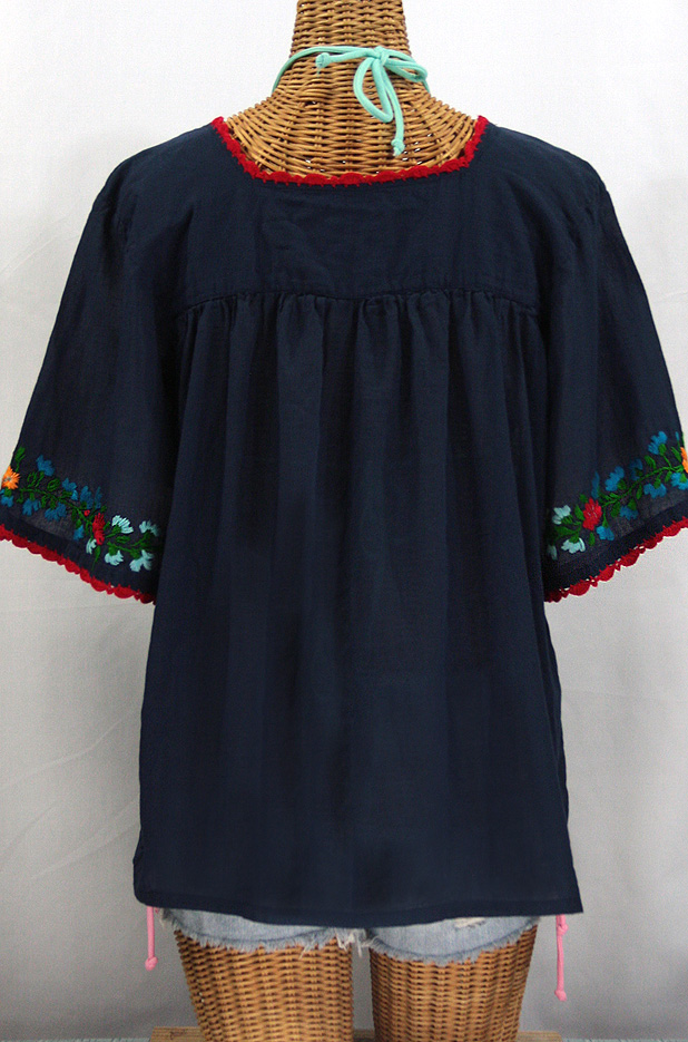 "La Marina" Embroidered Mexican Peasant Blouse -Navy + Fiesta