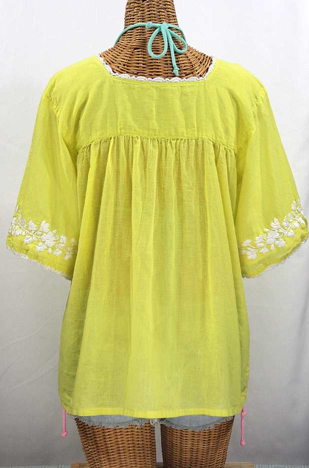 "La Marina" Embroidered Mexican Peasant Blouse Bright Lemon Yellow + White