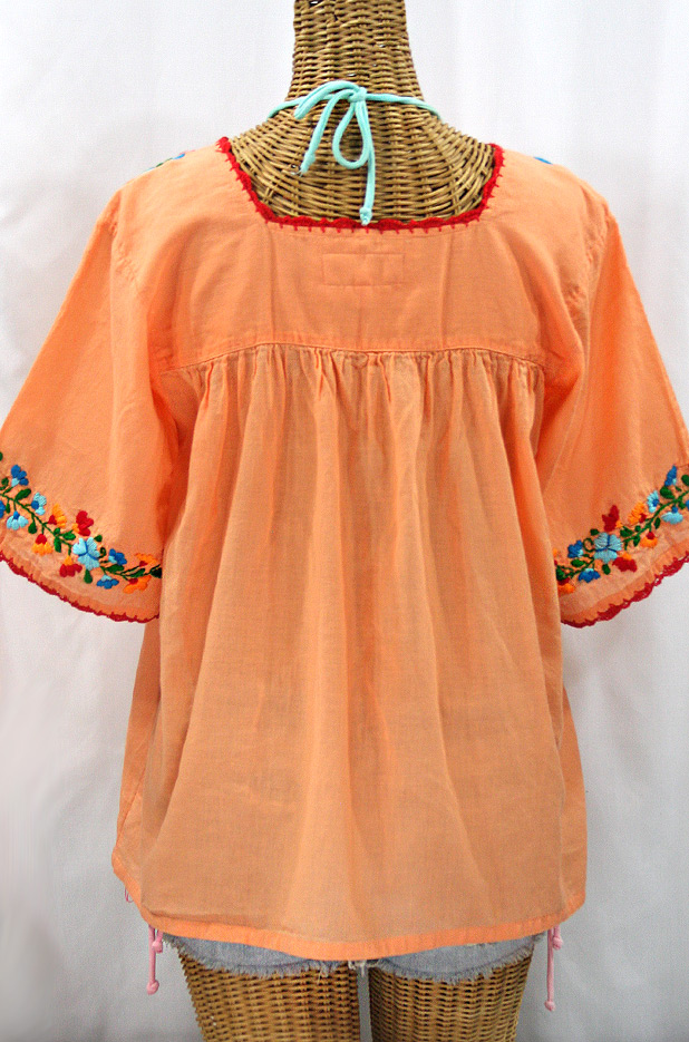 "La Marina" Embroidered Mexican Peasant Blouse - Orange Cream + Fiesta