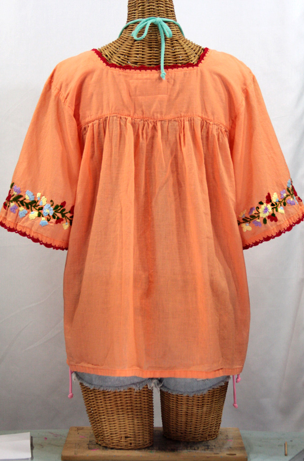 "La Marina" Embroidered Mexican Peasant Blouse -Orange Cream + Multi