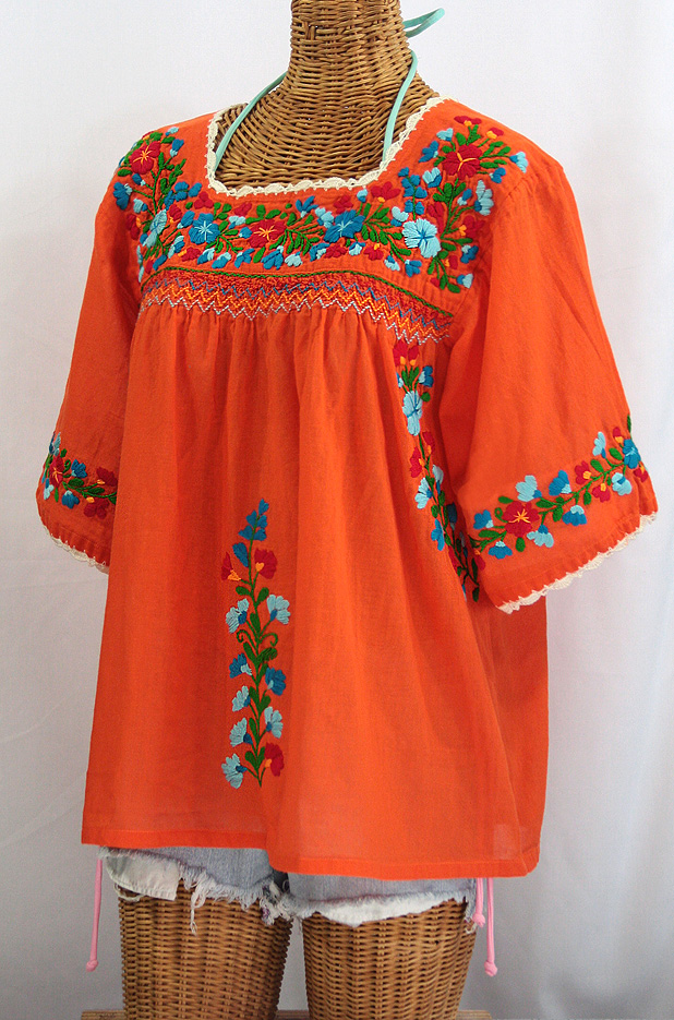 "La Marina" Embroidered Mexican Blouse -Orange + Fiesta