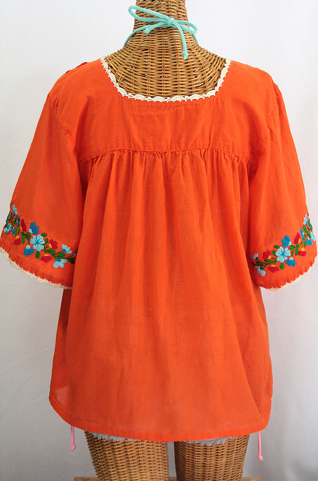 "La Marina" Embroidered Mexican Blouse -Orange + Fiesta