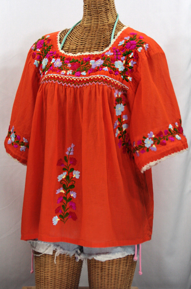 "La Marina" Embroidered Mexican Blouse -Orange