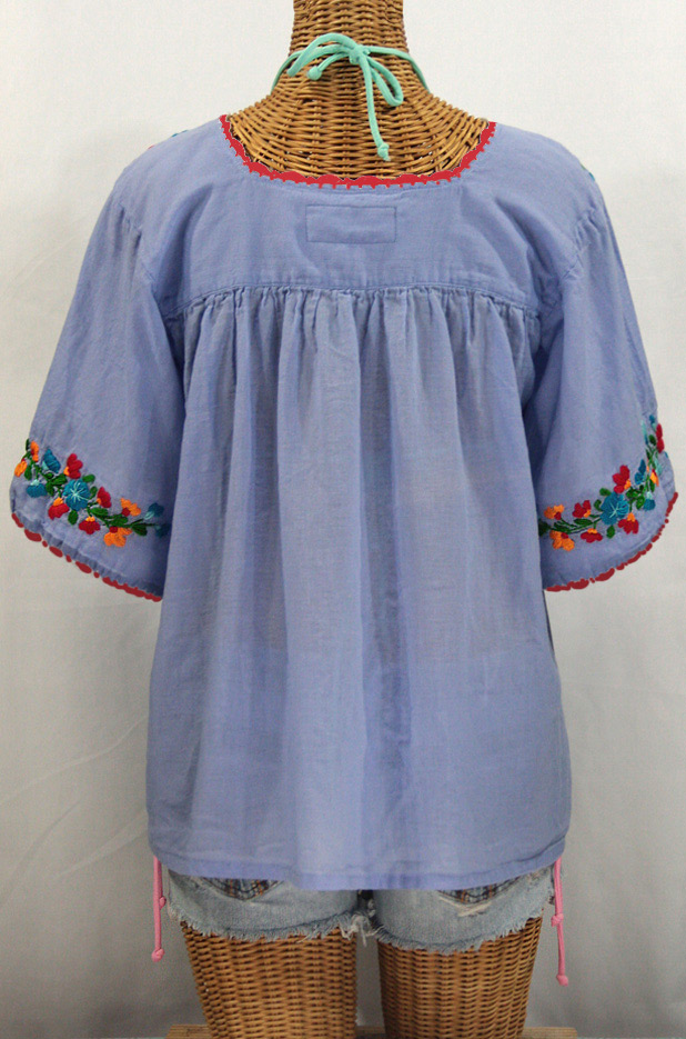 "La Marina" Embroidered Mexican Peasant Blouse -Periwinkle + Fiesta Embroidery
