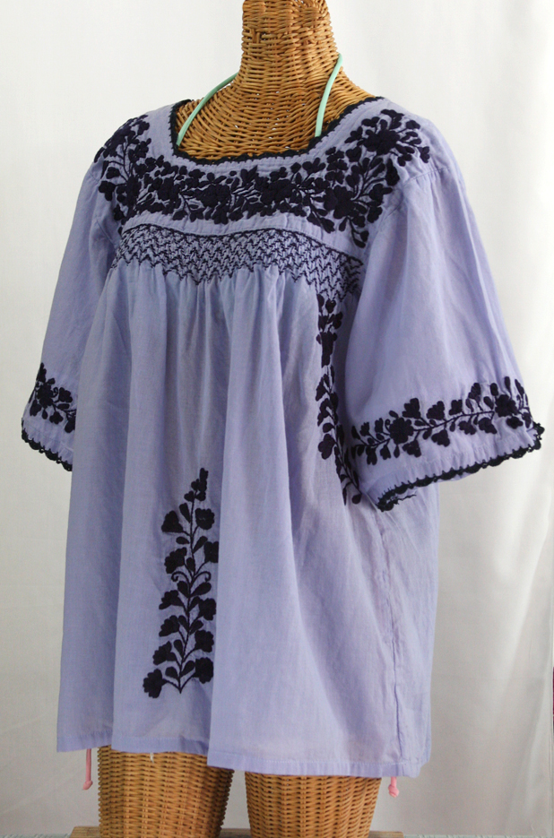 "La Marina" Embroidered Mexican Blouse - Periwinkle + Navy Embroidery