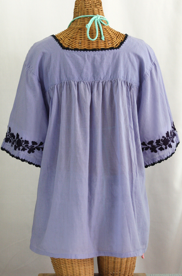 "La Marina" Embroidered Mexican Blouse - Periwinkle + Navy Embroidery