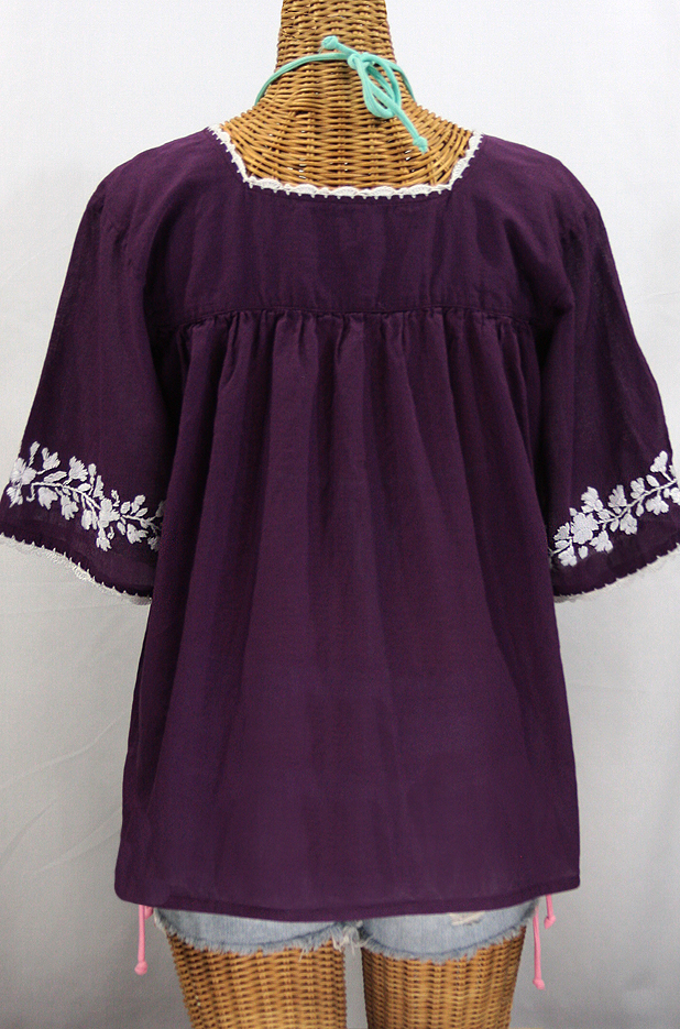 "La Marina" Embroidered Mexican Blouse - Plum + White Embroidery