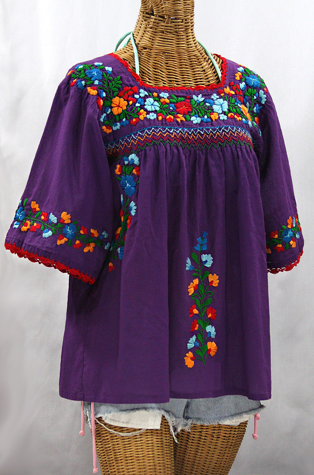 "La Marina" Embroidered Mexican Peasant Blouse - Purple + Fiesta