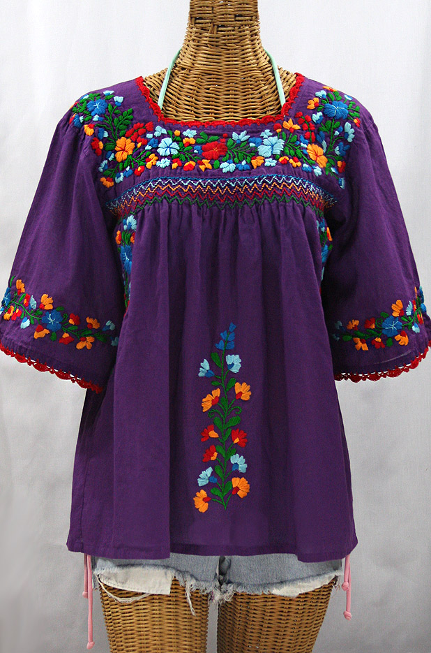 "La Marina" Embroidered Mexican Peasant Blouse - Purple + Fiesta