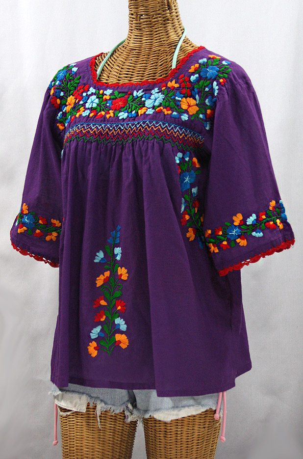 "La Marina" Embroidered Mexican Peasant Blouse - Purple + Fiesta