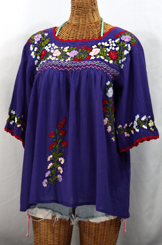 "La Marina" Mexican Peasant Blouse -Purple + Red Trim