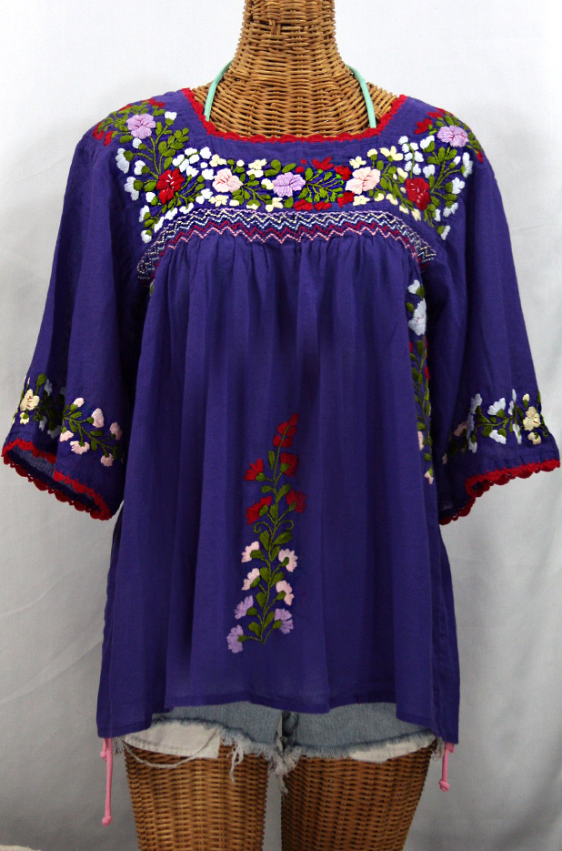 "La Marina" Mexican Peasant Blouse -Purple + Red Trim