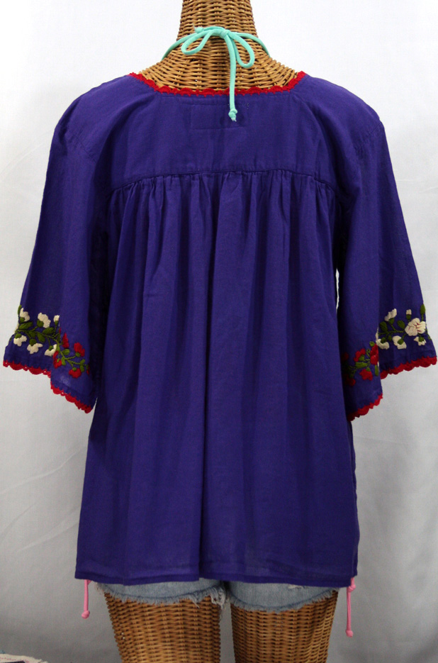 "La Marina" Mexican Peasant Blouse -Purple + Red Trim