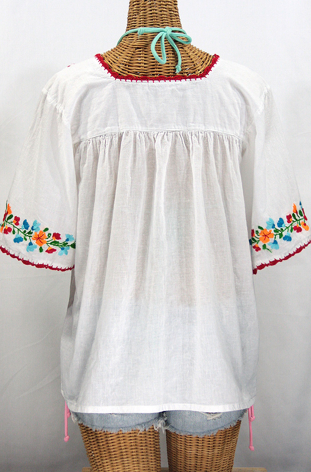 "La Marina" Embroidered Mexican Blouse -White + Fiesta Embroidery