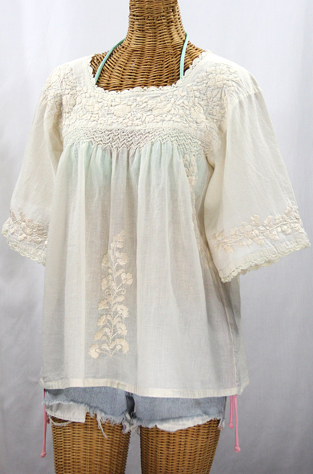 "La Marina" Embroidered Mexican Peasant Blouse - All Off White