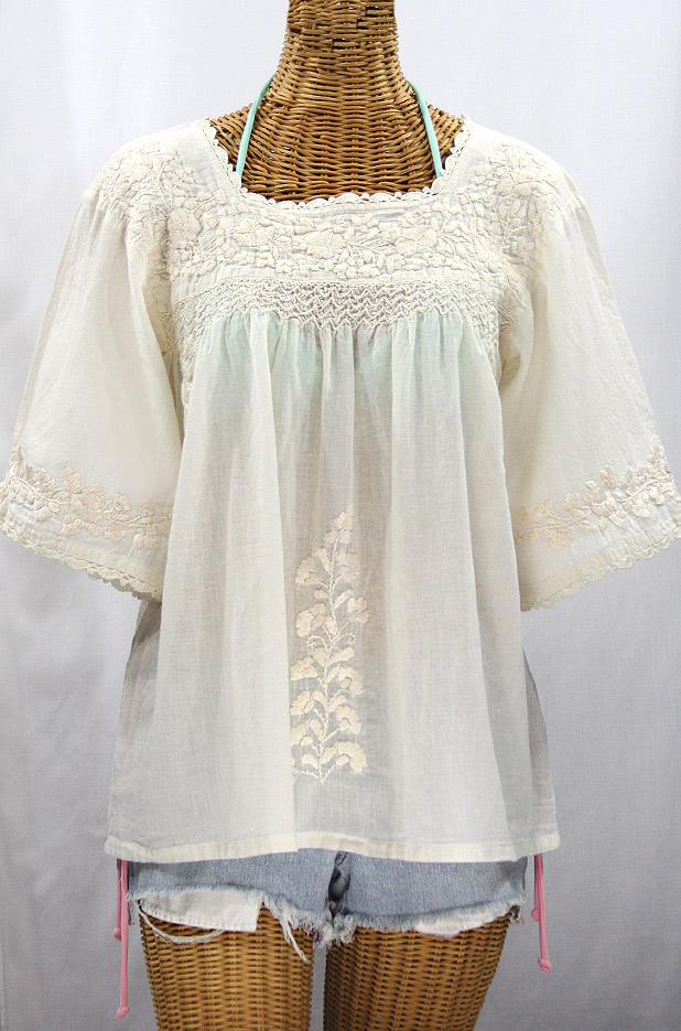 "La Marina" Embroidered Mexican Peasant Blouse - All Off White