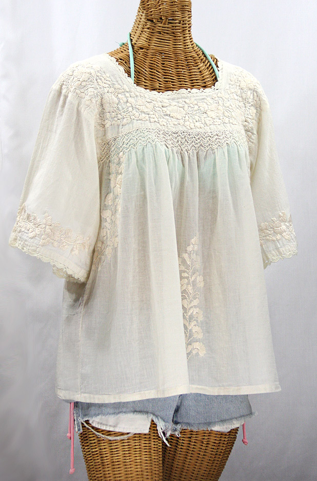 "La Marina" Embroidered Mexican Peasant Blouse - All Off White