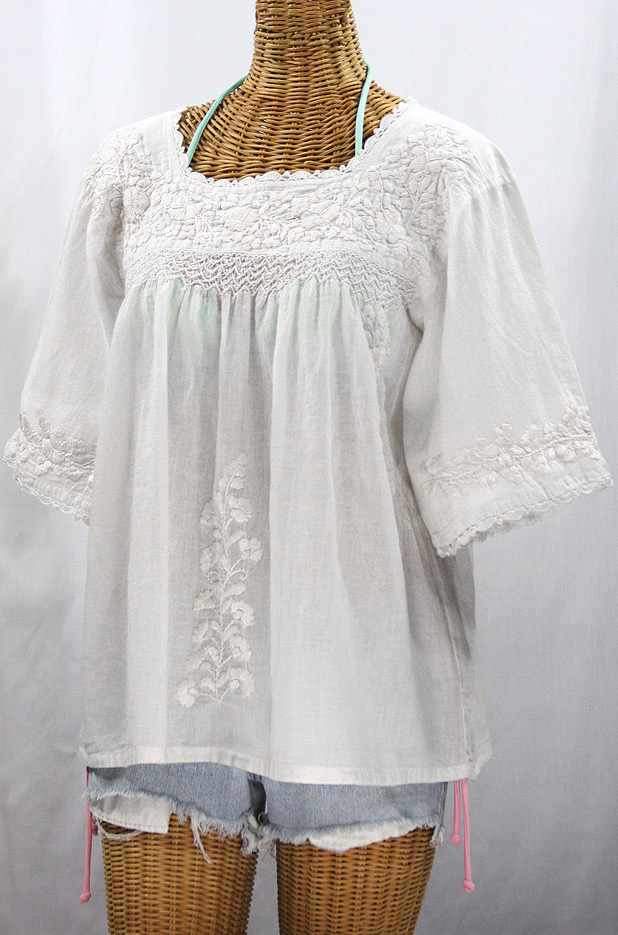 "La Marina" Embroidered Mexican Peasant Blouse - All White