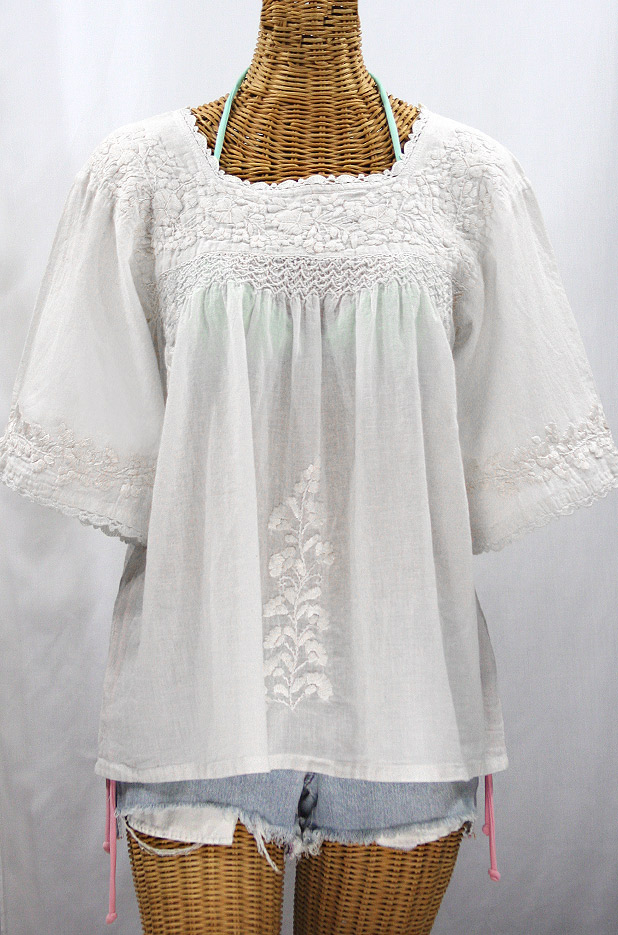 "La Marina" Embroidered Mexican Peasant Blouse - All White