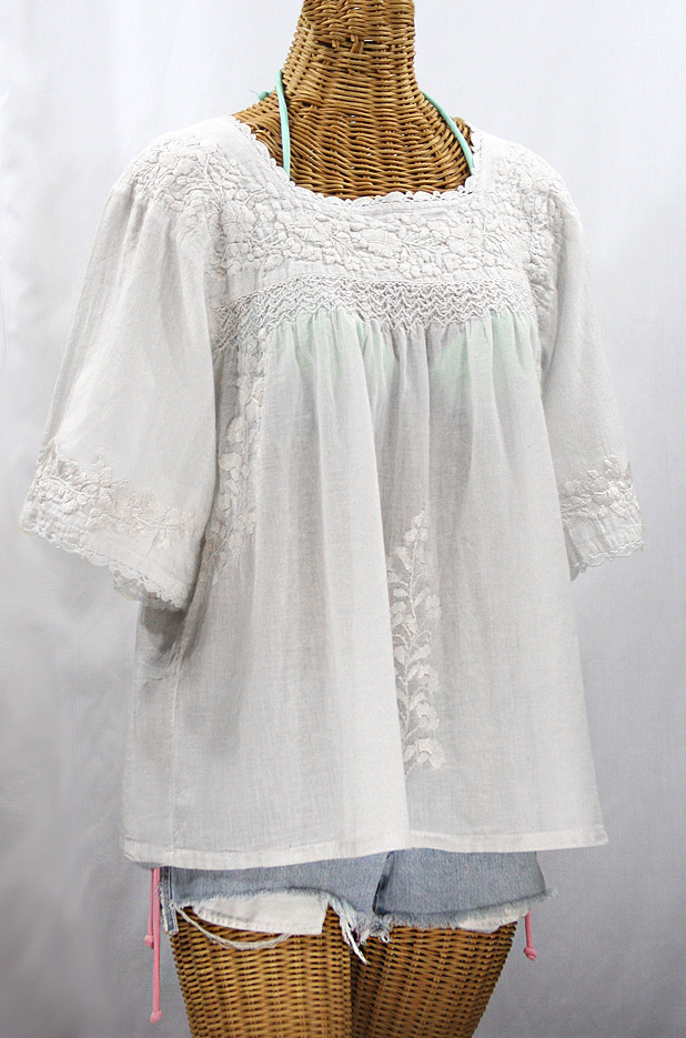 "La Marina" Embroidered Mexican Peasant Blouse - All White