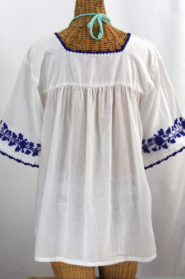 "La Marina" Embroidered Mexican Blouse -White + Blue