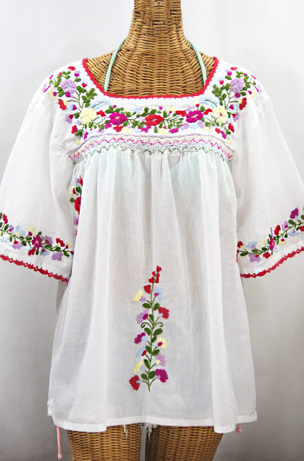 "La Marina" Mexican Embroidered Peasant Blouse -Classic White