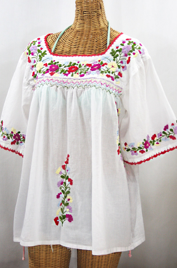 "La Marina" Mexican Embroidered Peasant Blouse -Classic White