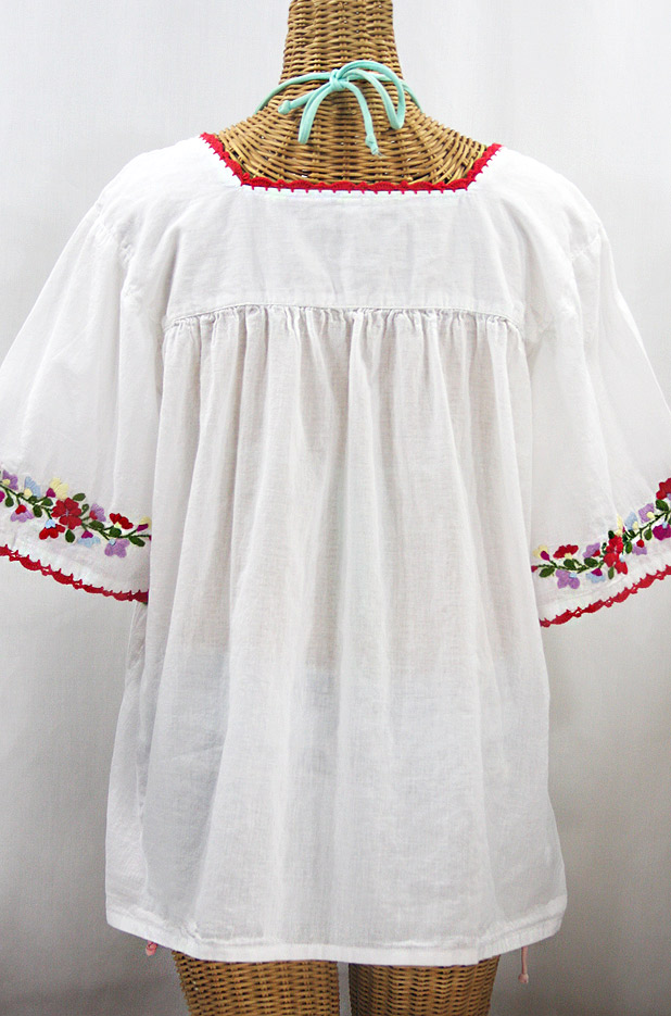 "La Marina" Mexican Embroidered Peasant Blouse -Classic White