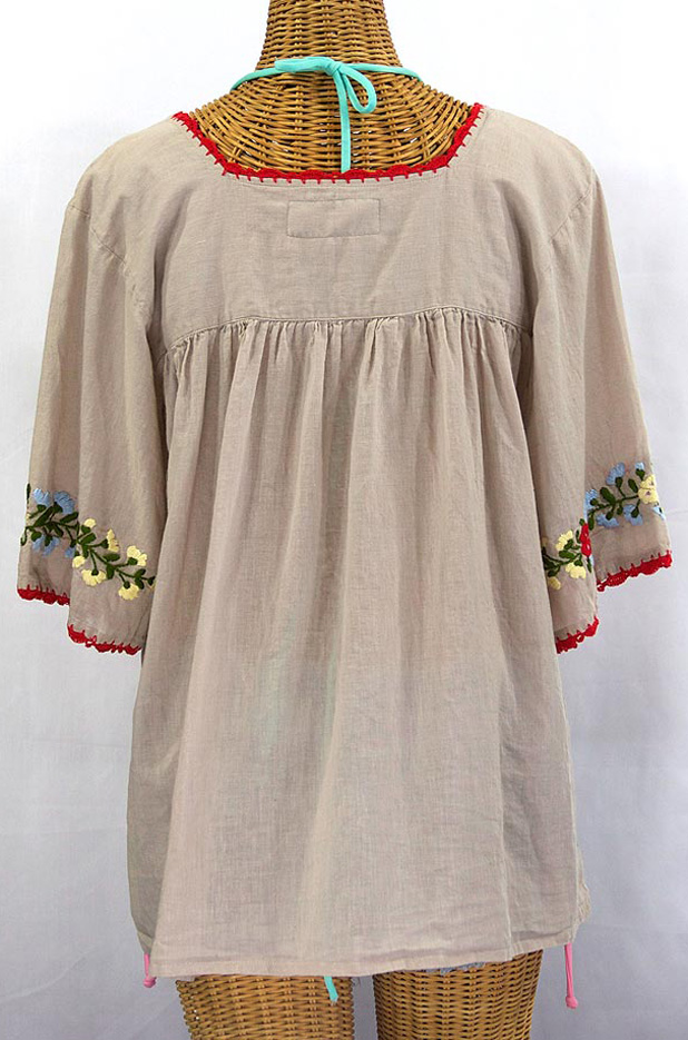 "La Marina" Embroidered Mexican Peasant Blouse -Greige