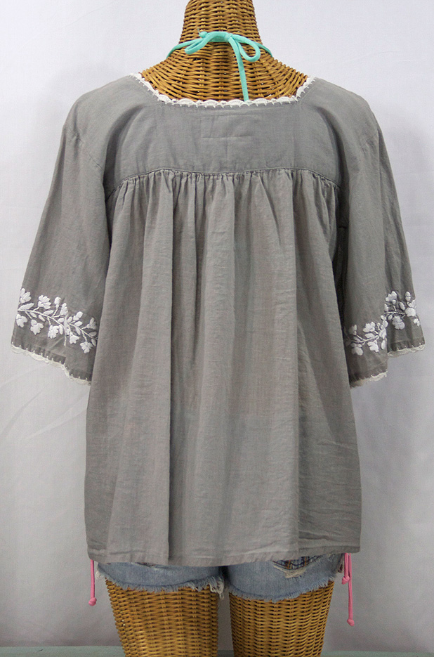 "La Marina" Embroidered Mexican Style Peasant Top -Grey + White