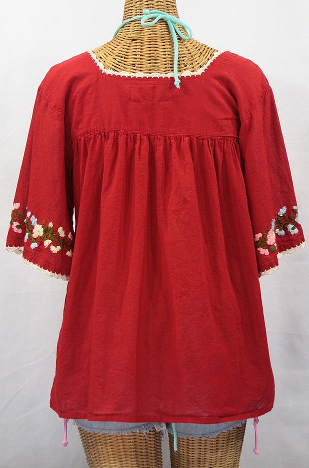 "La Marina" Embroidered Mexican Style Peasant Blouse -Red