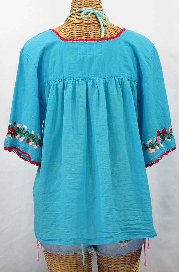 "La Marina" Mexican Embroidered Peasant Top -Aqua