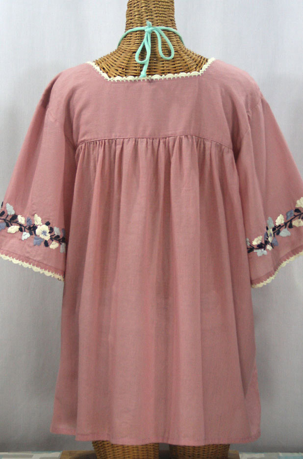 "La Marina" Embroidered Mexican Peasant Blouse - Dusty Pink + Grey Mix Embroidery