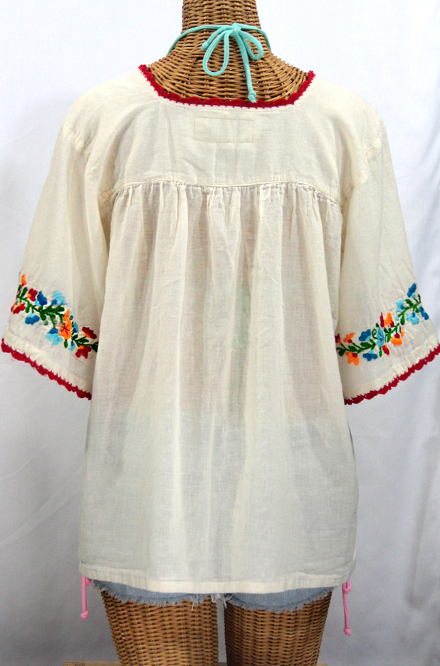 "La Marina" Embroidered Mexican Blouse - Off White + Fiesta