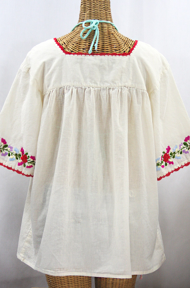 "La Marina" Embroidered Mexican Peasant Blouse -Off White + Multi