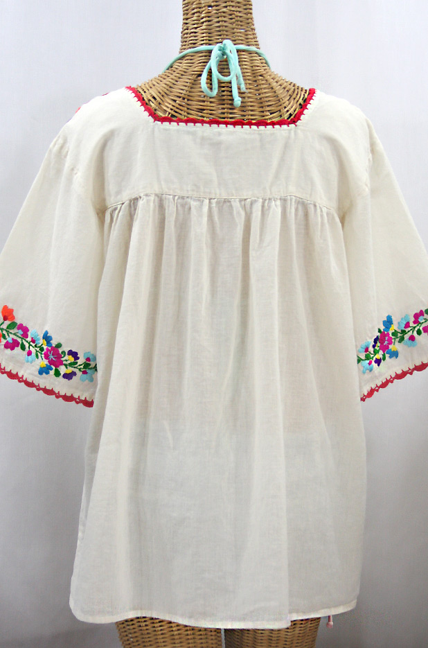 "La Marina" Embroidered Mexican Peasant Blouse -Off White + Rainbow