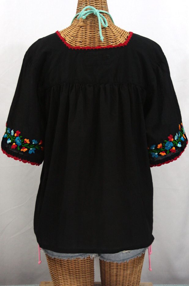 "La Marina" Mexican Peasant Top -Black + Fiesta Embroidery