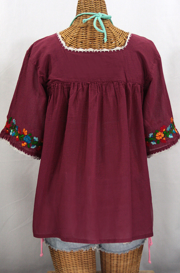 "La Marina" Embroidered Mexican Peasant Blouse -Burgundy + Fiesta