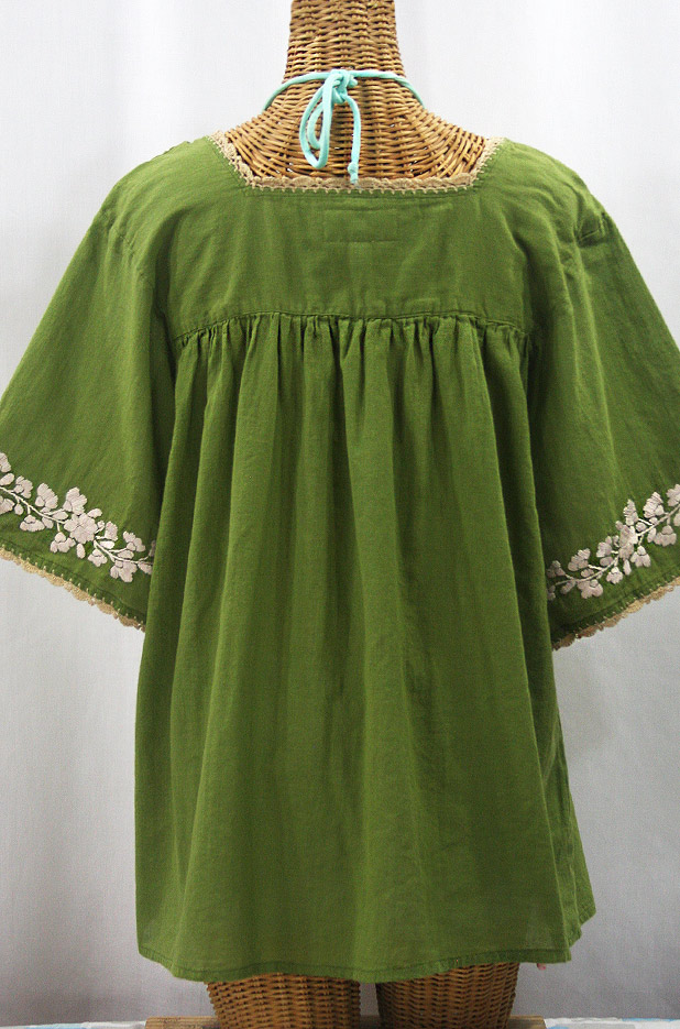 "La Marina" Embroidered Mexican Style Peasant Top - Fern Green + Cream